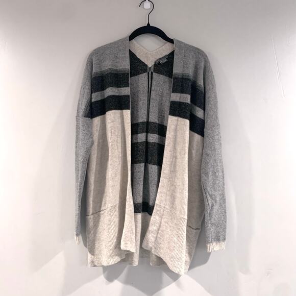 VINCE Cashmere Open Cardigan Womens Small Variegated Stripe Oversized Wool Blend - Picture 1 of 16